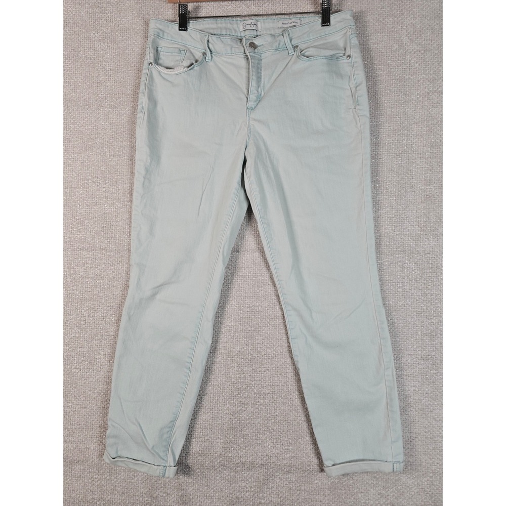 Jessica Simpson Rolled Crop Skinny Jeans Womens 14/32 Seafoam Green Light Wash